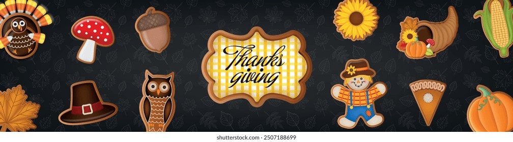 thanksgiving banner with gingerbread cookies