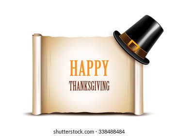 Thanksgiving banner with pilgrim hat.