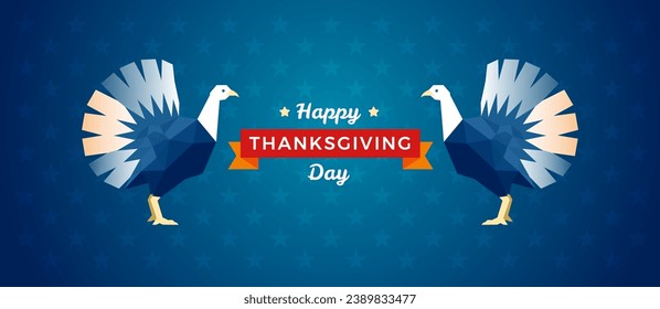 Thanksgiving banner vector background with cute Thanksgiving turkeys and Happy Thanksgiving Day lettering