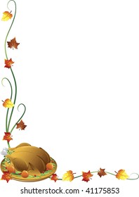 Thanksgiving Border With A Turkey And Fall Leaves