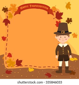 Thanksgiving Boy Notes. Illustration of thanksgiving greeting card banner notes with a boy in autumn background.