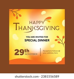 Thanksgiving brown invitation card vector