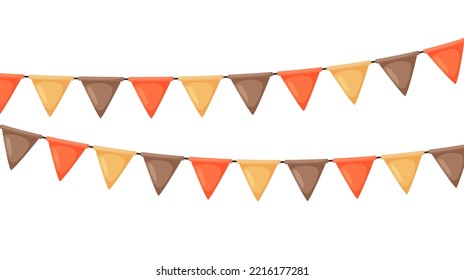 Abundancia de Acción de Gracias. Mariscos de bandera naranja, marrón y beige. Decoración de fiestas de otoño. Cadenas de desertores. Banderas de dibujos animados para la celebración de la decoración. Fondo del pie y del banner