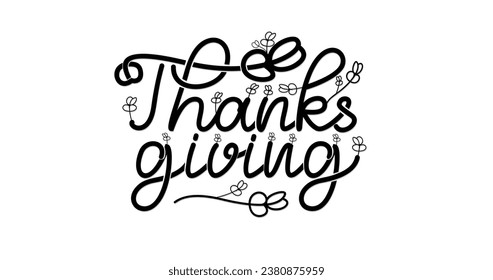 Thanksgiving Calligraphy Text with  Leaves illustration. Vector Typography