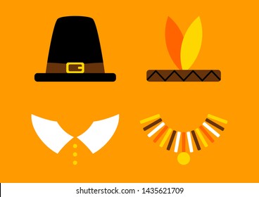 Thanksgiving Card With Abstract Pilgrim And Native American Orange