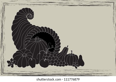 Thanksgiving card with cornucopia full of food