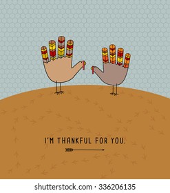  thanksgiving card design with theme message and cute hand print turkeys