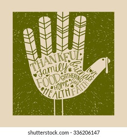  diseño de tarjetas de agradecimiento con mensaje temático y pavo de impresión a mano lindo