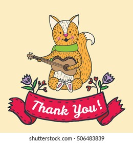 Thanksgiving card with fox. Vector illustrated card.