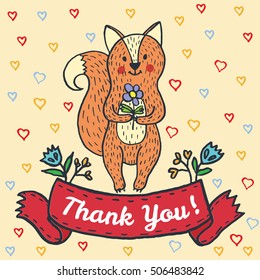 Thanksgiving card with fox. Vector illustrated card.