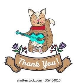 Thanksgiving card with fox. Vector illustrated card.