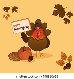 Thanksgiving card with a happy turkey