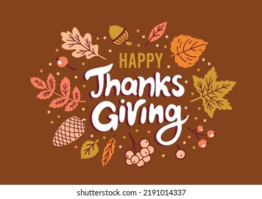 Thanksgiving card and poster template. Vector fall illustration
