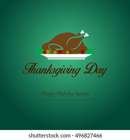 Thanksgiving card with a roasted turkey, Vector illustration