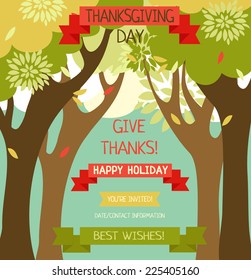 thanksgiving card template, cute invitation, vector illustration