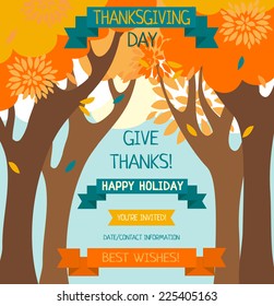 thanksgiving card template, cute invitation, vector illustration