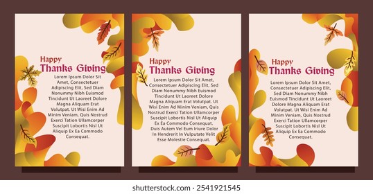 Thanksgiving Card Template with Liquid Abstract Background and Autumn Leaves