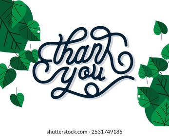 thanksgiving card template retro leaves calligraphy decor Thank you text. Thanks text lettering. Doodle phrase