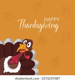 Thanksgiving card with turkey. The card is great for social media posts, cards, brochures, flyers, and advertising poster templates. Vector illustration.

