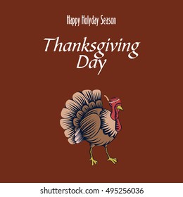 Thanksgiving card with a turkey, Vector illustration