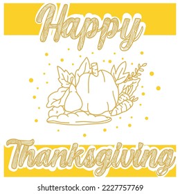 Thanksgiving card vector design hand drawing with line art style and simple nuance