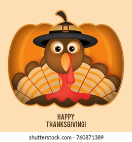 Thanksgiving card vector design with traditional turkey.