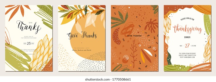 Thanksgiving cards. Set of abstract creative universal artistic templates. Good for poster, invitation, flyer, cover, banner, placard, brochure and other graphic design. Vector illustration.