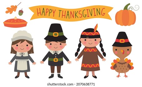 Thanksgiving cartoon clip art. Vector illustration