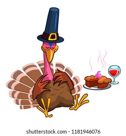 Thanksgiving cartoon turkey character sleeping. Isolated vector illustration clipart