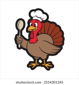 Thanksgiving cartoon turkey with a chef hat vector