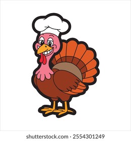 Thanksgiving cartoon turkey with a chef hat vector