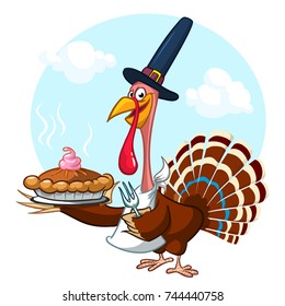 Thanksgiving Cartoon Turkey Holding Fork Pie Stock Vector (Royalty Free ...