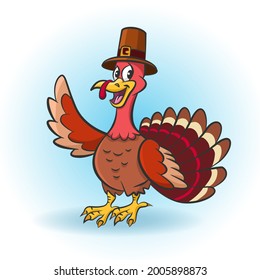 Thanksgiving Cartoon Turkey Pilgrim Hat Smiles Stock Vector (Royalty ...