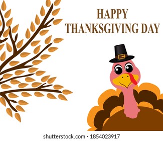 Thanksgiving cartoon turkey stands on a white background. Vector illustration for the holiday