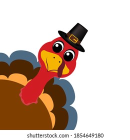 Thanksgiving cartoon turkey stands on a white background. Vector illustration for the holiday