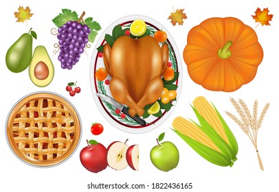 thanksgiving celebration traditional food and fruit set