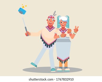 Thanksgiving characters - The couple takes a photo together. This character illustration can use as a sticker also.