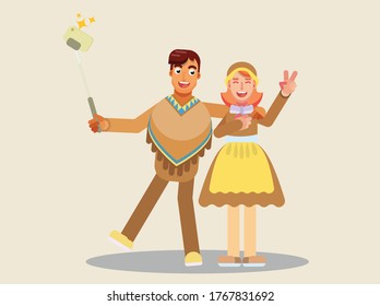 Thanksgiving characters - Cute couple with costumes. This character illustration can use as a sticker also.