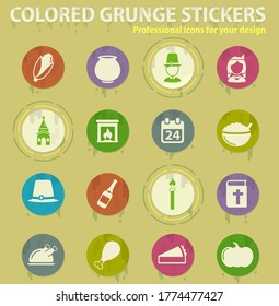 Thanksgiving colored grunge icons with sweats glue for design web and mobile applications