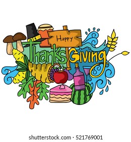 Thanksgiving colorful doodle art vector collection stock