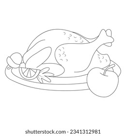 Thanksgiving Coloring Pages for kids drawing. Turkey coloring page. Black and white vector illustration