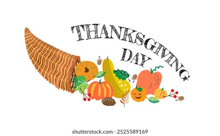 Concepto de Acción de Gracias con calabazas y cornucopia