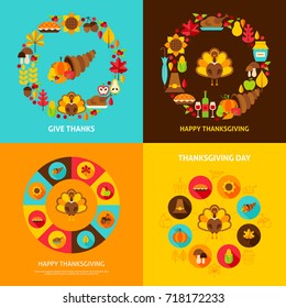 Thanksgiving Concept Set. Stock Vector Illustration. Fall Holiday Posters.