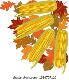 Thanksgiving corner corn and leaves vector decoration for cards, posters, banners, backgrounds, postcards, etc...