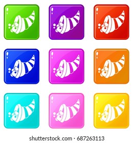 Thanksgiving cornucopia icons of 9 color set isolated vector illustration