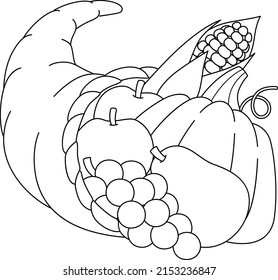 Thanksgiving Cornucopia Isolated Coloring Page 