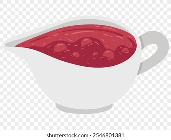 Thanksgiving cranberry sauce in gravy bowl with fresh cranberries on transparent background. Perfect for Thanksgiving and holiday dishes. vector