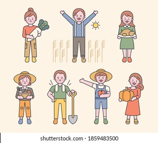 Thanksgiving cute kids characters. flat design style minimal vector illustration.