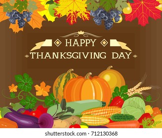 Thanksgiving Day. Abundance of fruits and vegetables. Vector Illustration.
