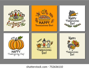 Thanksgiving day, art cards for your design. Vector illustration